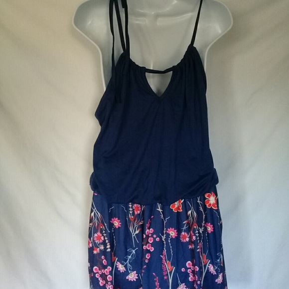 New 1pc tie neck dress navy with flowers size 2X - Picture 2 of 6